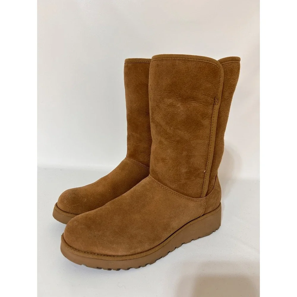 UGG Amie Women's size 6.5 37.5 Classic Chestnut Sheepskin Wedge Mid Calf Boots